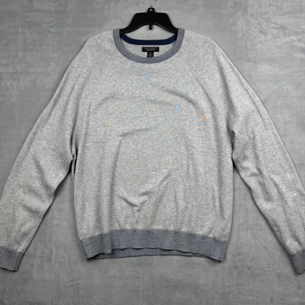 Banana Republic Mens XL Supima Cotton Crewneck Sweater Gray Blue‎ Trim
